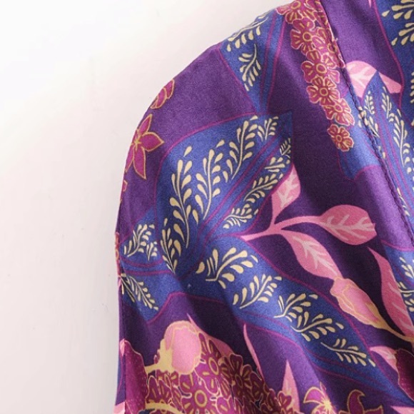 Boho Purple Floral Wisteria Kimono Duster Wrap - Picture 7 of 13